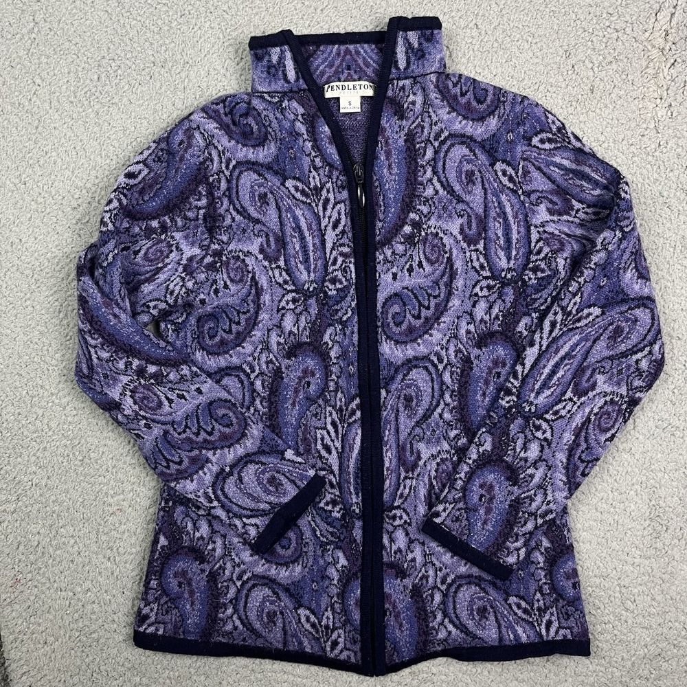 Pendleton Wool Knit Sweater Women's Petite Small Purple Full Zip